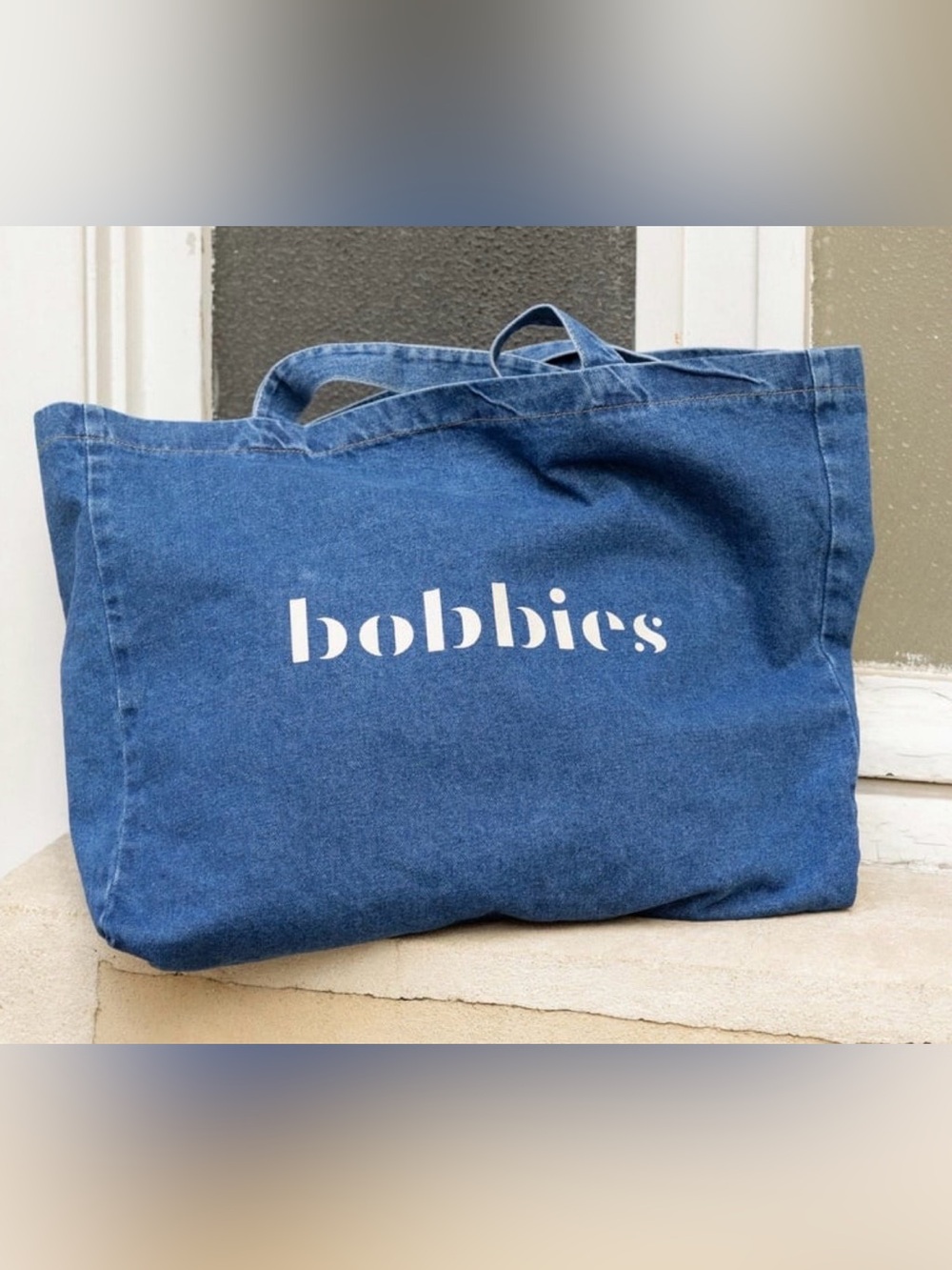 Bobbies Paris Washed Blue Denim Tote Bag Cotton Canvas Large Carryall